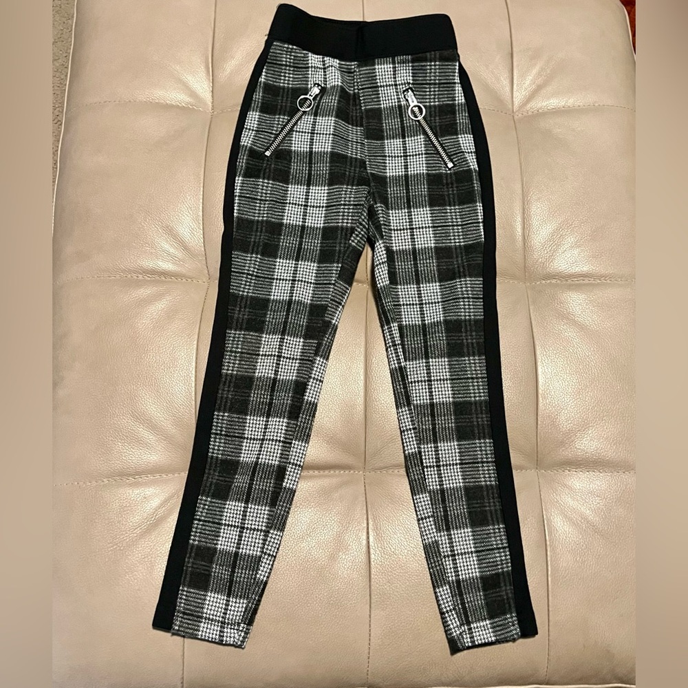 Justice girls 6 plaid zipper detail tuxedo stripe leggings